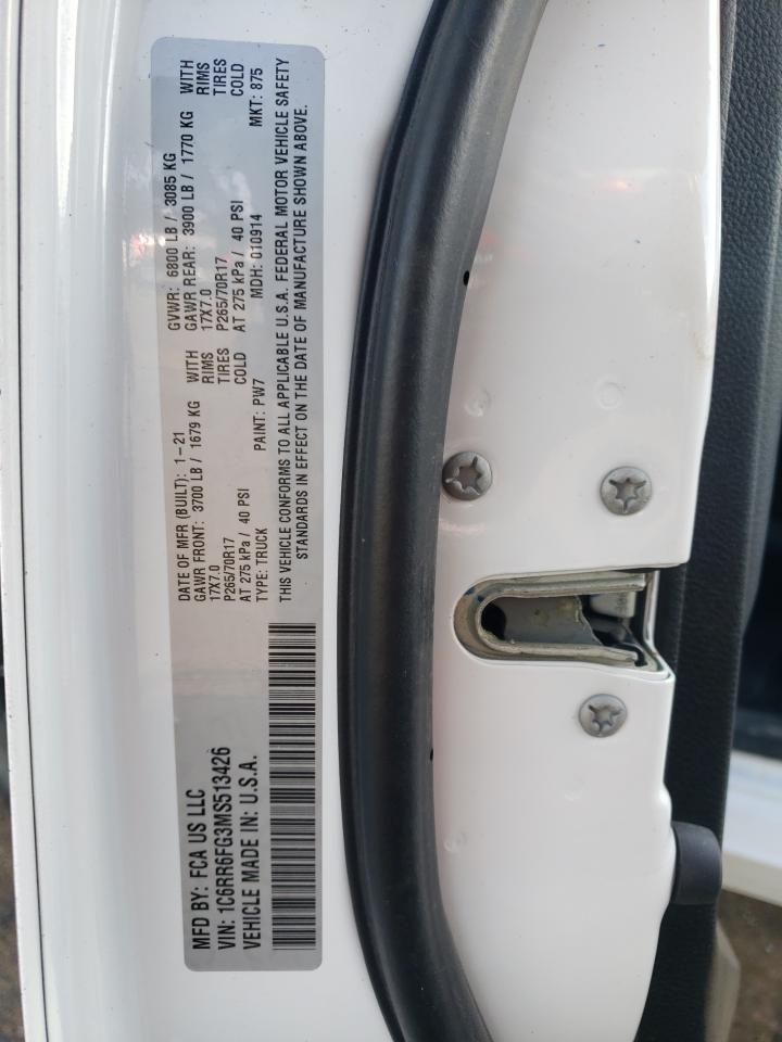 2021 RAM 1500 VIN 1C6RR6FG3MS513426 Copart auction photo, front end / side damage thumbnail 12