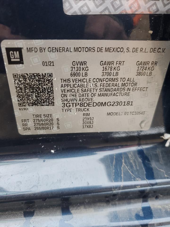 2021 GMC Sierra VIN 3GTP8DED0MG230181 Copart auction photo, minor dent/scratches damage thumbnail 12