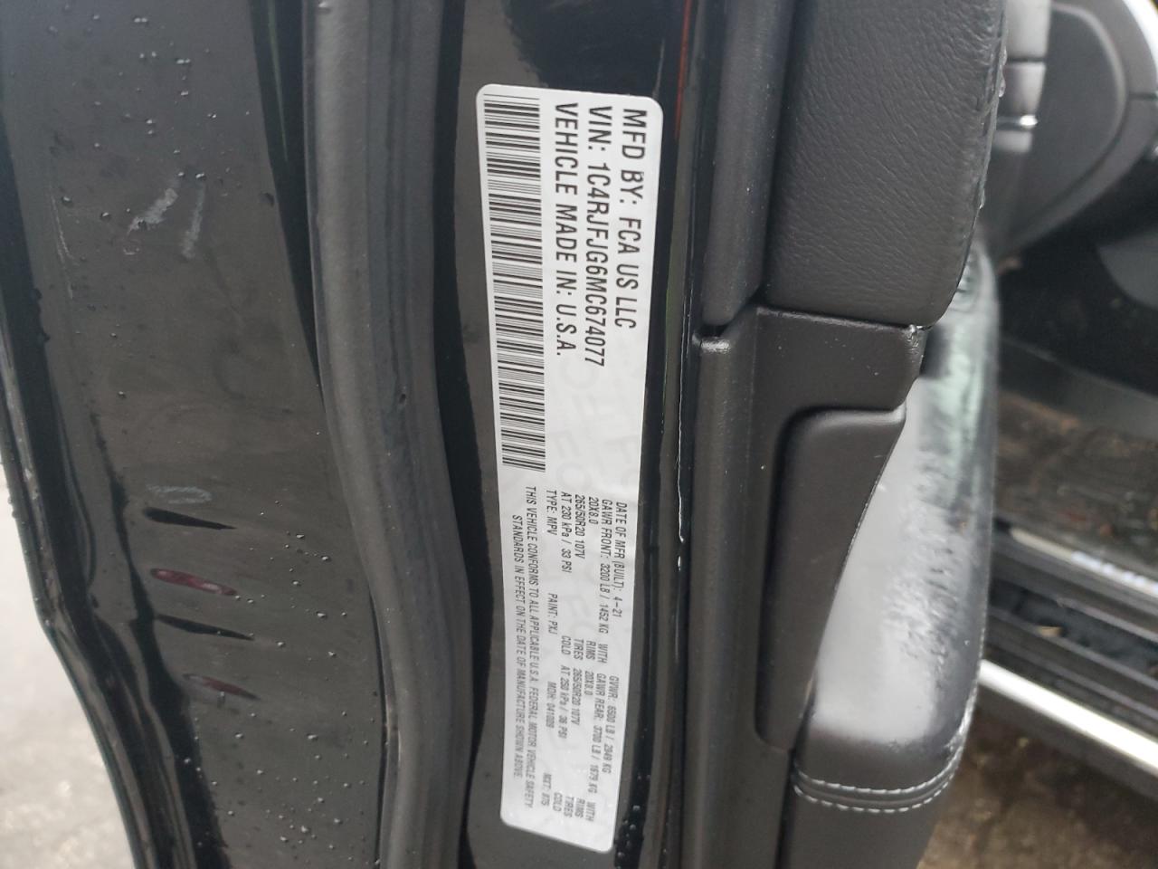 2021 Jeep Grand Cherokee VIN 1C4RJFJG6MC674077 Copart auction photo, rear end damage thumbnail 13