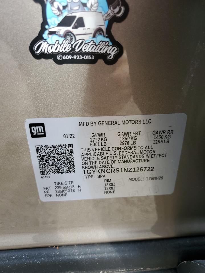 2022 Cadillac XT5 VIN 1GYKNCRS1NZ126722 Copart auction photo, water/flood damage thumbnail 14
