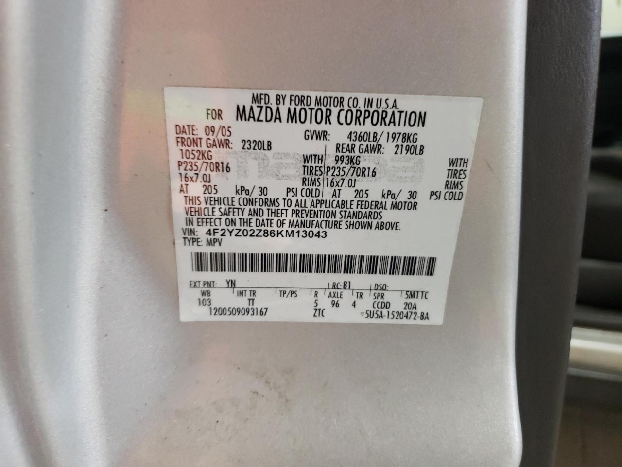 2006 Mazda Tribute VIN 4F2YZ02Z86KM13043 Copart auction photo, front end damage thumbnail 13