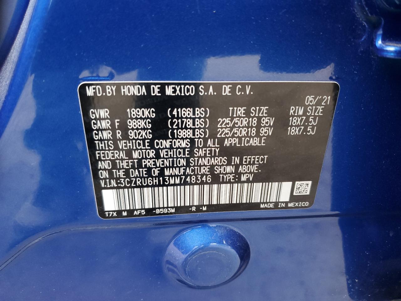 2021 Honda HR-V VIN 3CZRU6H13MM748346 Copart auction photo, side damage thumbnail 12