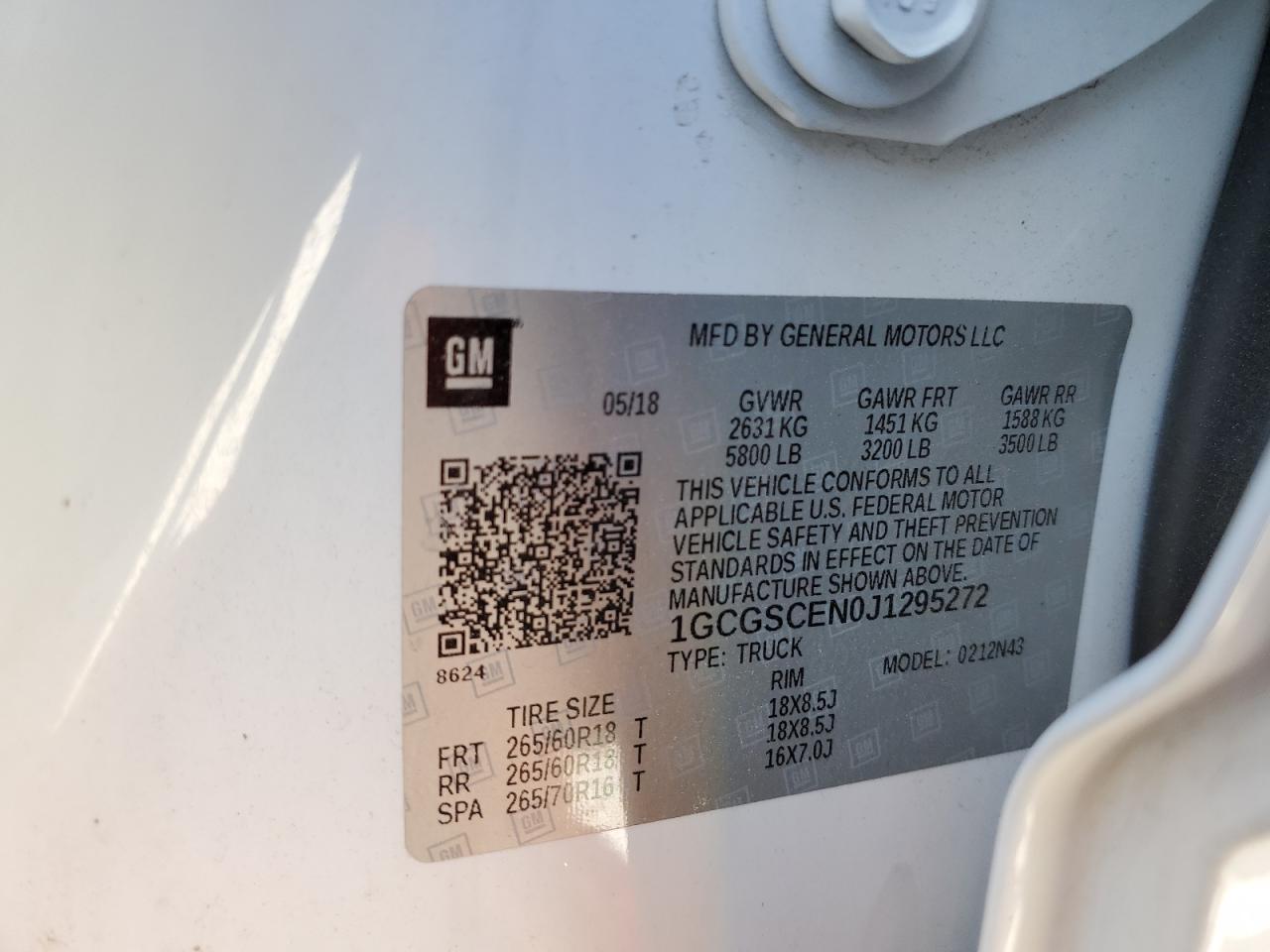 2018 Chevrolet Colorado VIN 1GCGSCEN0J1295272 Copart auction photo, rollover damage thumbnail 12