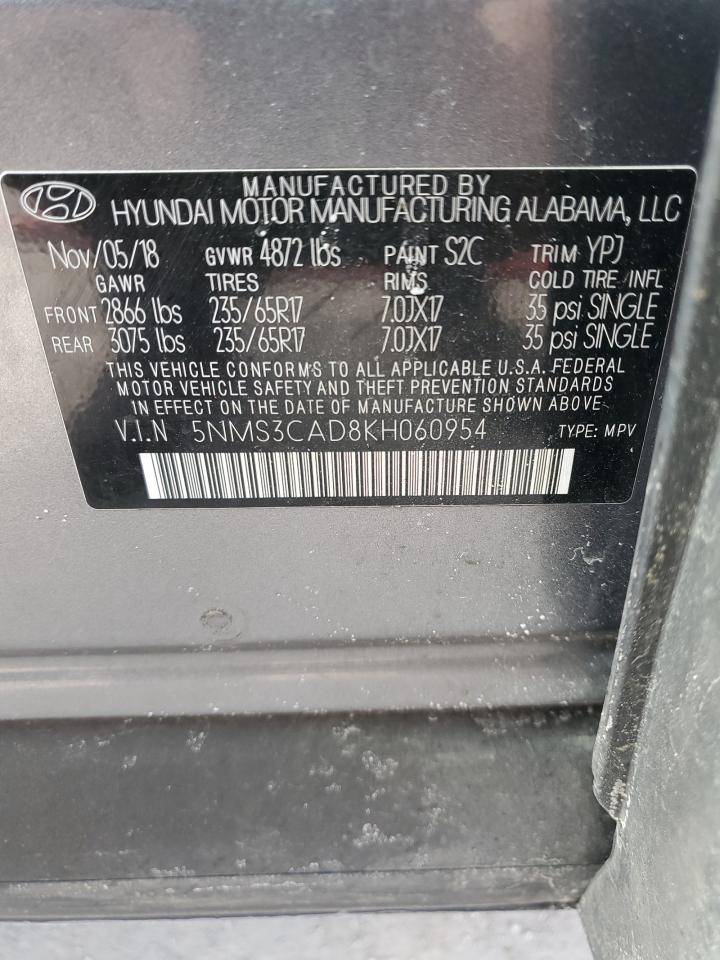 2019 Hyundai Santa Fe VIN 5NMS3CAD8KH060954 Copart auction photo, front end damage thumbnail 14