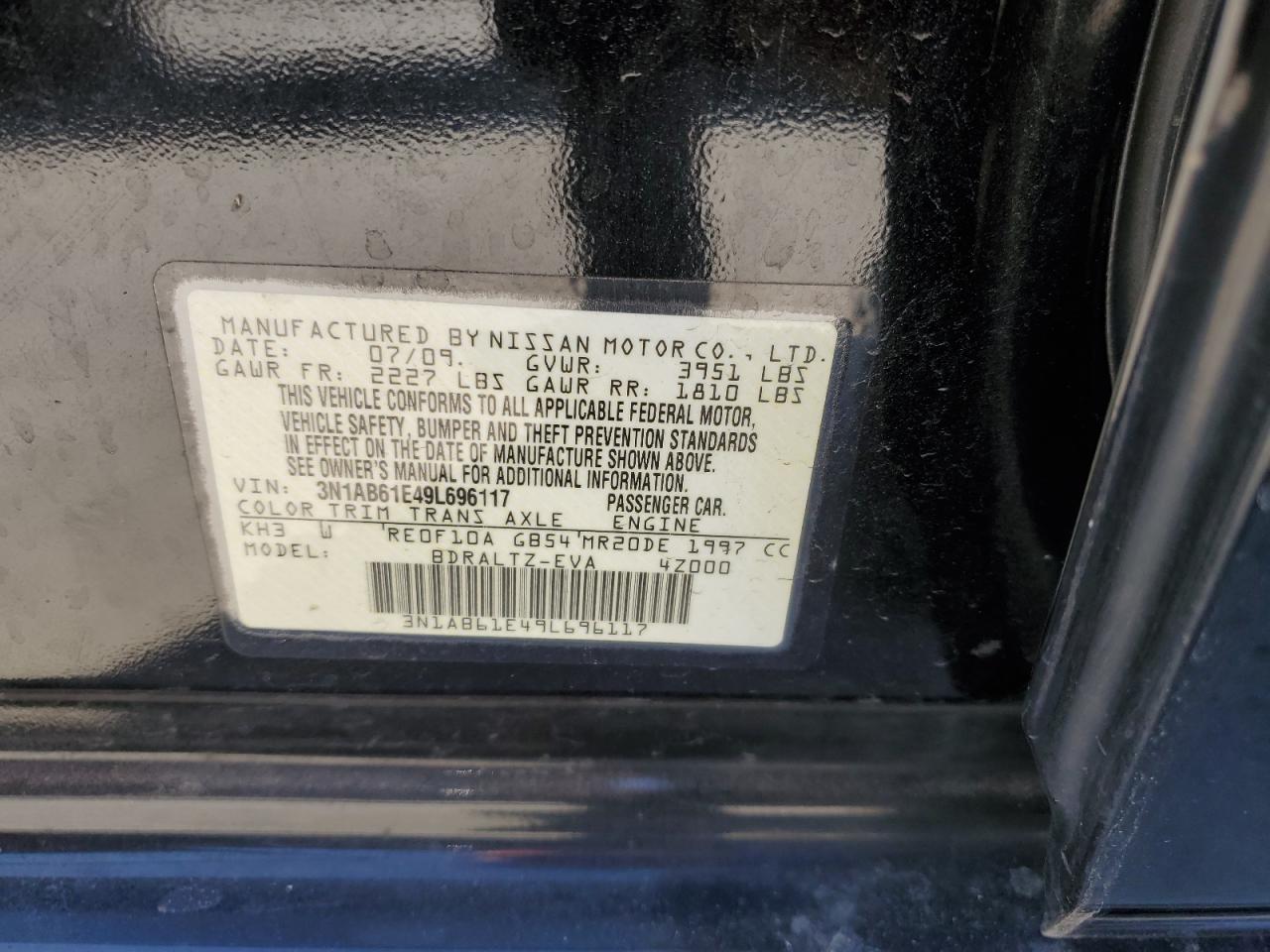 2009 Nissan Sentra VIN 3N1AB61E49L696117 Copart auction photo, front end damage thumbnail 12