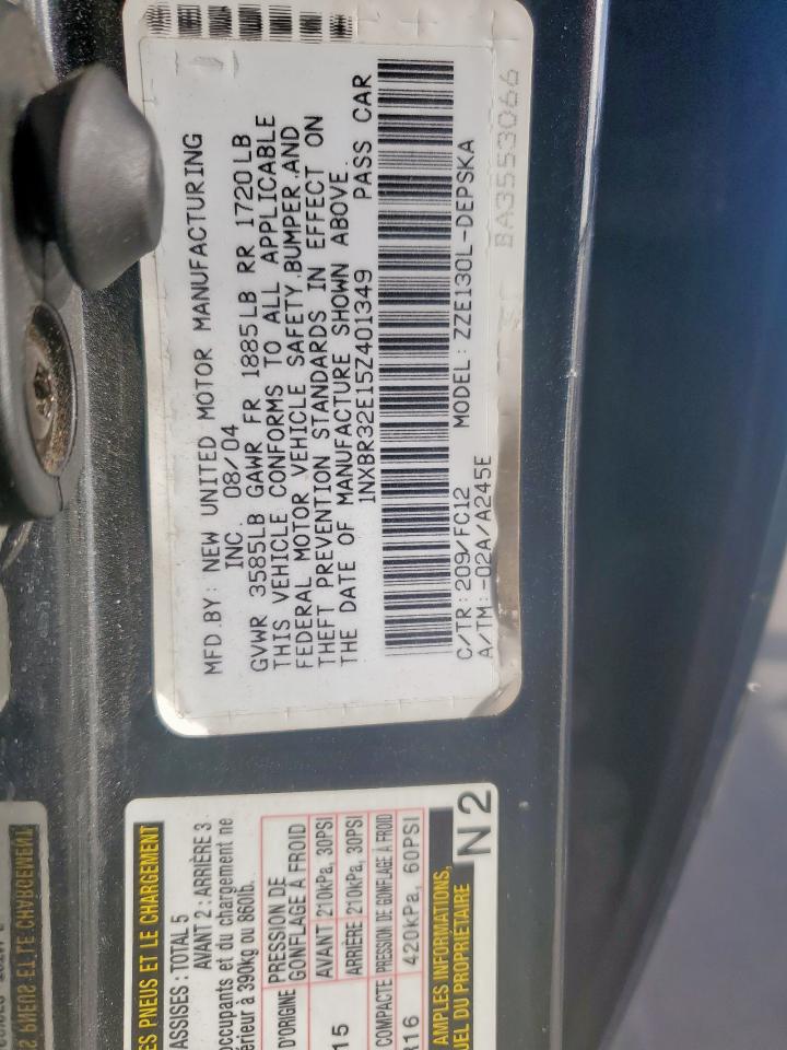 2005 Toyota Corolla VIN 1NXBR32E15Z401349 Copart auction photo, front end / side damage thumbnail 12