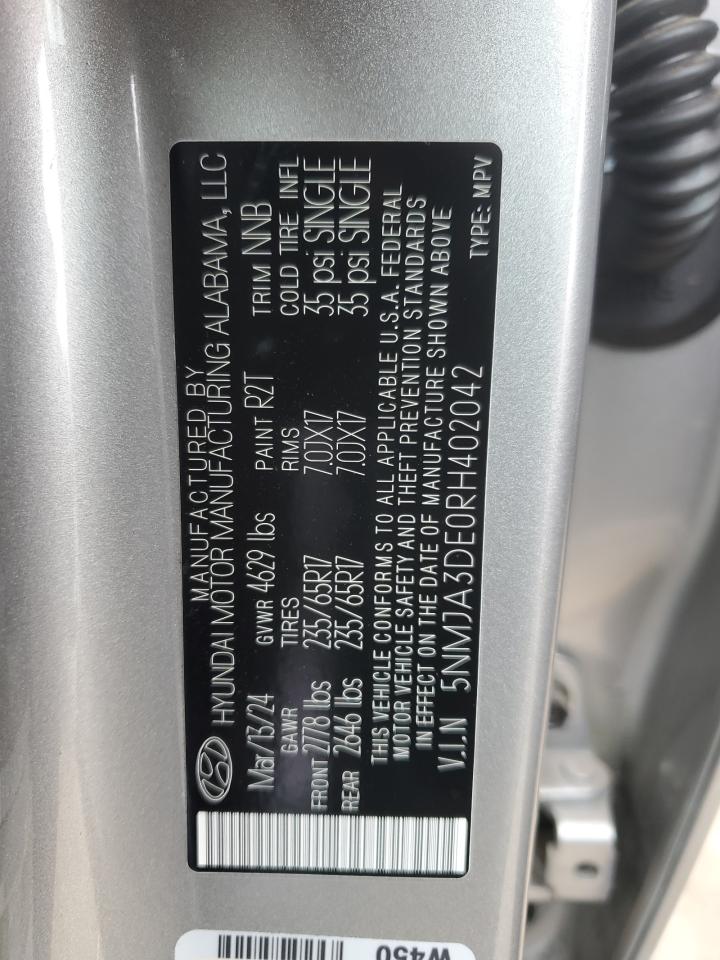2024 Hyundai Tucson VIN 5NMJA3DE0RH402042 Copart auction photo, rear end damage thumbnail 13