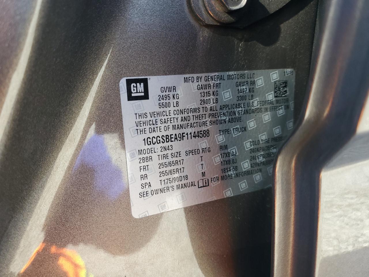 2015 Chevrolet Colorado VIN 1GCGSBEA9F1144588 Copart auction photo, front end / minor dent/scratches damage thumbnail 14