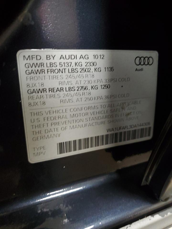 2013 Audi A4 VIN WA1UFAFL3DA144305 Copart auction photo, front end / minor dent/scratches damage thumbnail 12
