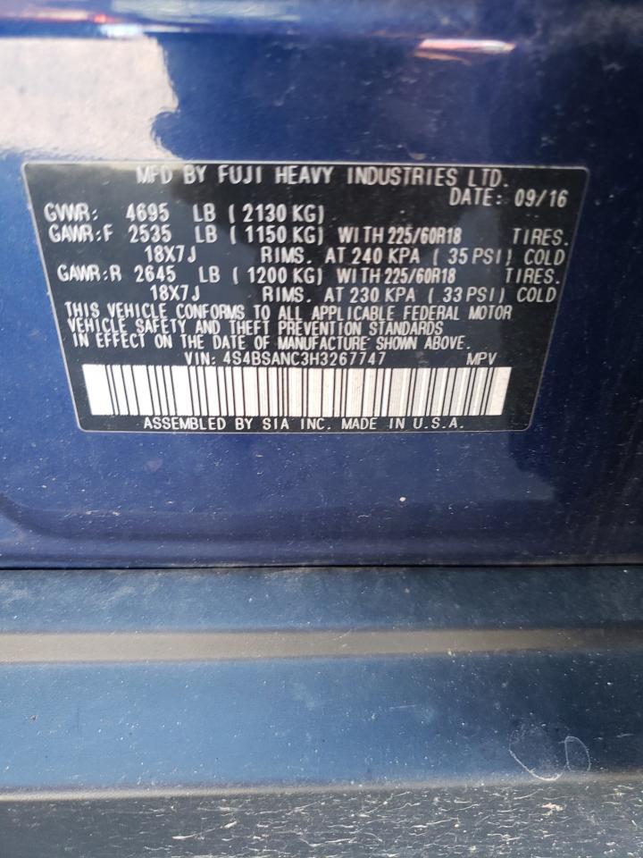 2017 Subaru Outback VIN 4S4BSANC3H3267747 Copart auction photo, front end damage thumbnail 15