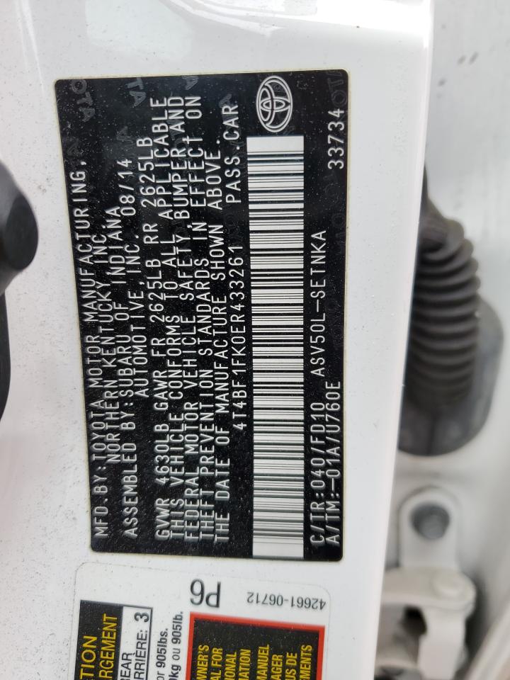 2014 Toyota Camry VIN 4T4BF1FK0ER433261 Copart auction photo, all over damage thumbnail 12