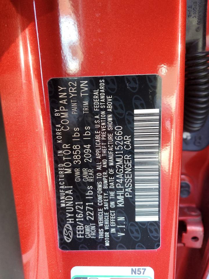 2021 Hyundai Elantra VIN KMHLP4AG2MU152660 Copart auction photo, front end damage thumbnail 13