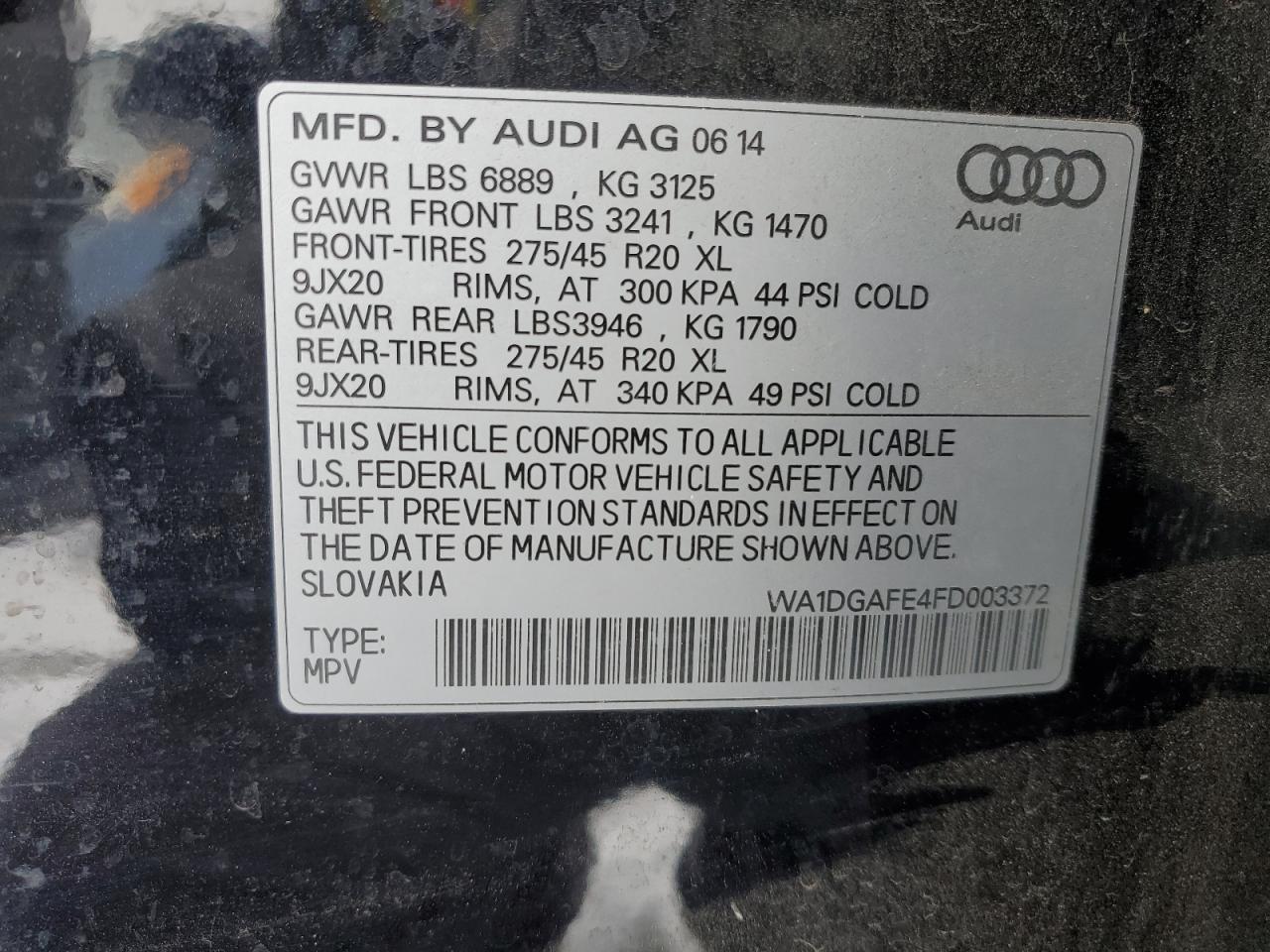 2015 Audi Q7 VIN WA1DGAFE4FD003372 Copart auction photo, rear end damage thumbnail 14