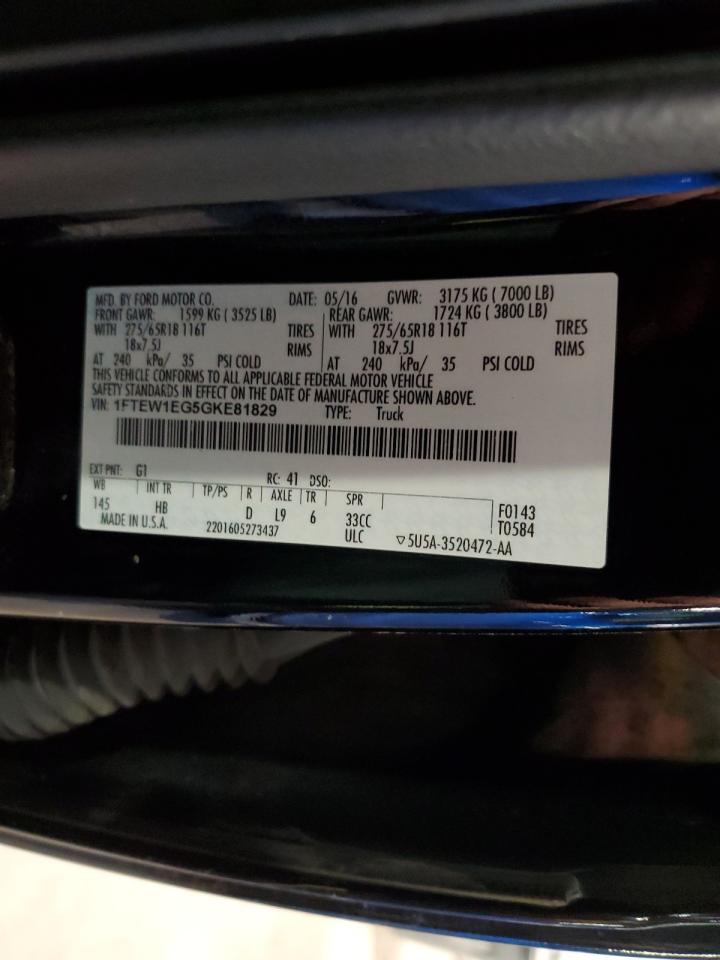 2016 Ford F-150 VIN 1FTEW1EG5GKE81829 Copart auction photo, front end / side damage thumbnail 14