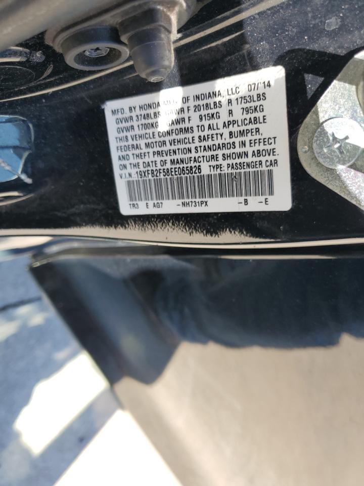 2014 Honda Civic VIN 19XFB2F58EE065826 Copart auction photo, front end damage thumbnail 14
