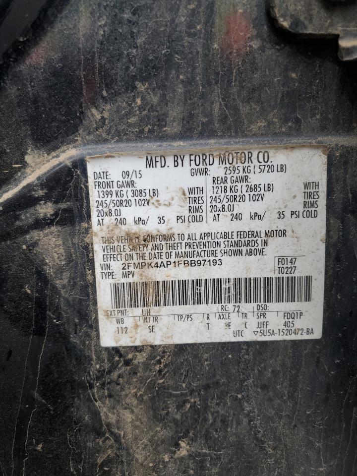 2015 Ford Edge VIN 2FMPK4AP1FBB97193 Copart auction photo, side damage thumbnail 13