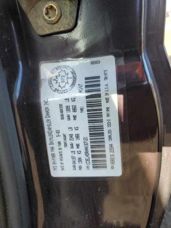 2004 Chrysler Sebring VIN 1C3EL45RX4N167121 Copart auction photo, rear end damage thumbnail 12