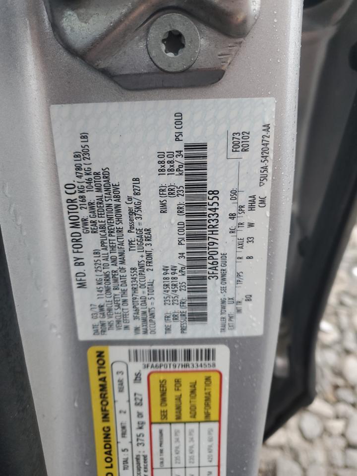 2017 Ford Fusion VIN 3FA6P0T97HR334558 Copart auction photo, front end damage thumbnail 12