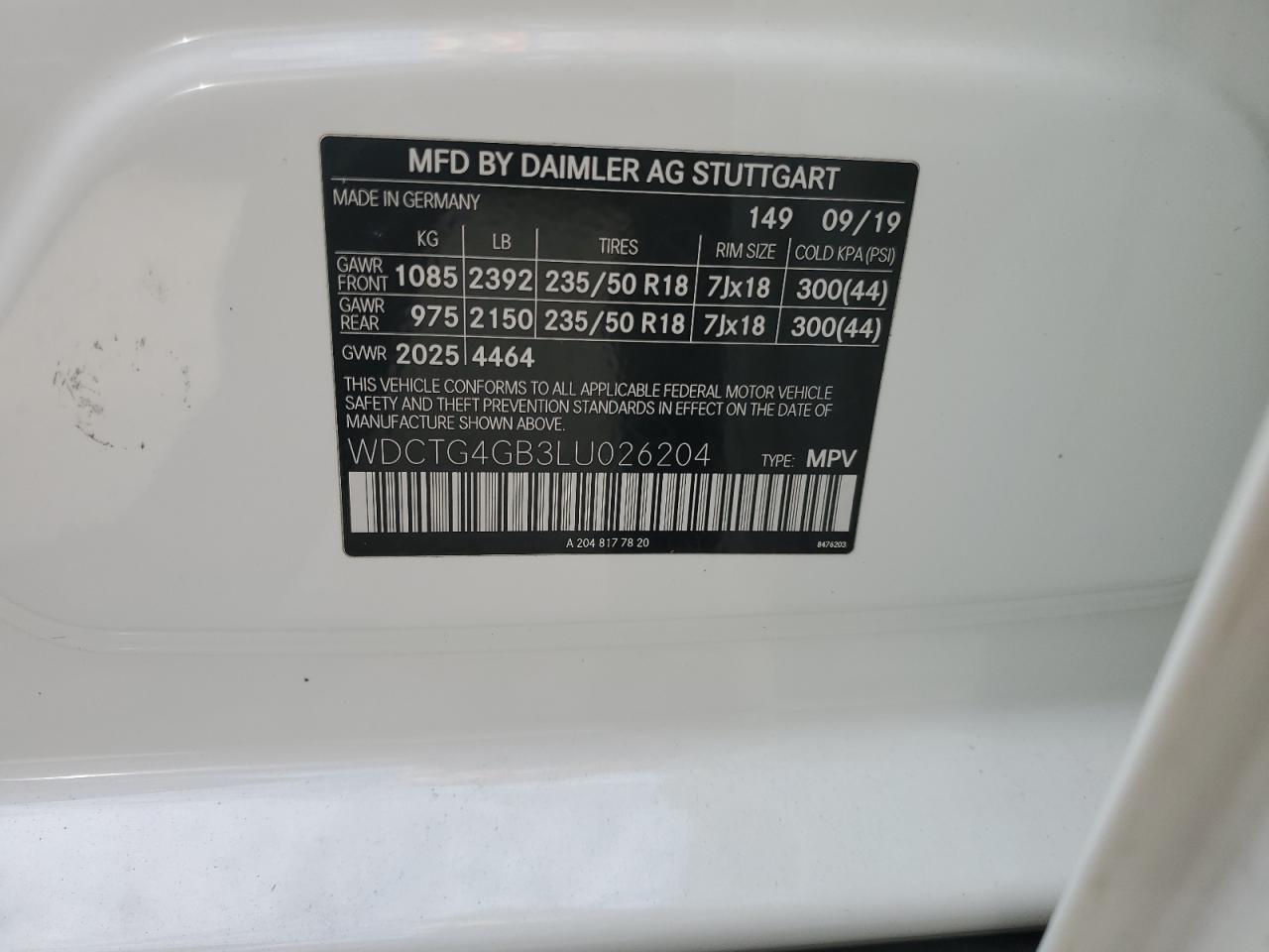 2020 Mercedes-Benz GLA-klasse VIN WDCTG4GB3LU026204 Copart auction photo, water/flood damage thumbnail 12