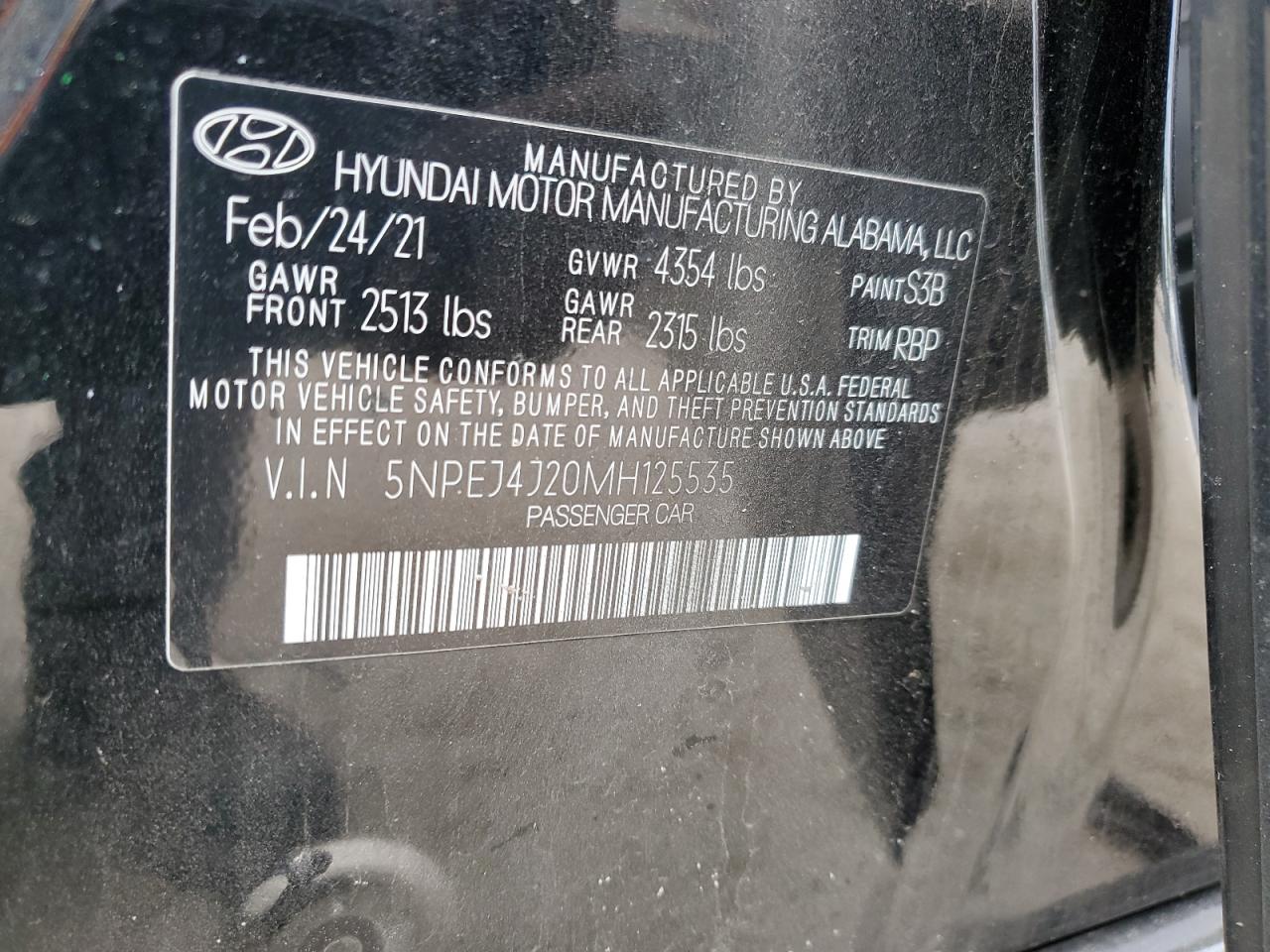 2021 Hyundai Sonata VIN 5NPEJ4J20MH125535 Copart auction photo, front end damage thumbnail 13