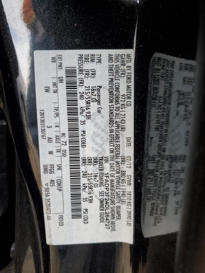 2013 Ford Focus VIN 1FADP3F24DL264727 Copart auction photo, front end / rear end damage thumbnail 12