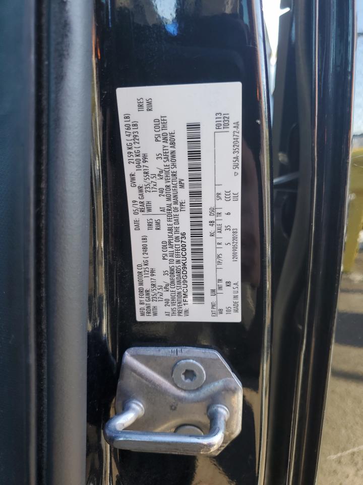 2019 Ford Escape VIN 1FMCU9GD9KUC00736 Copart auction photo, front end damage thumbnail 12