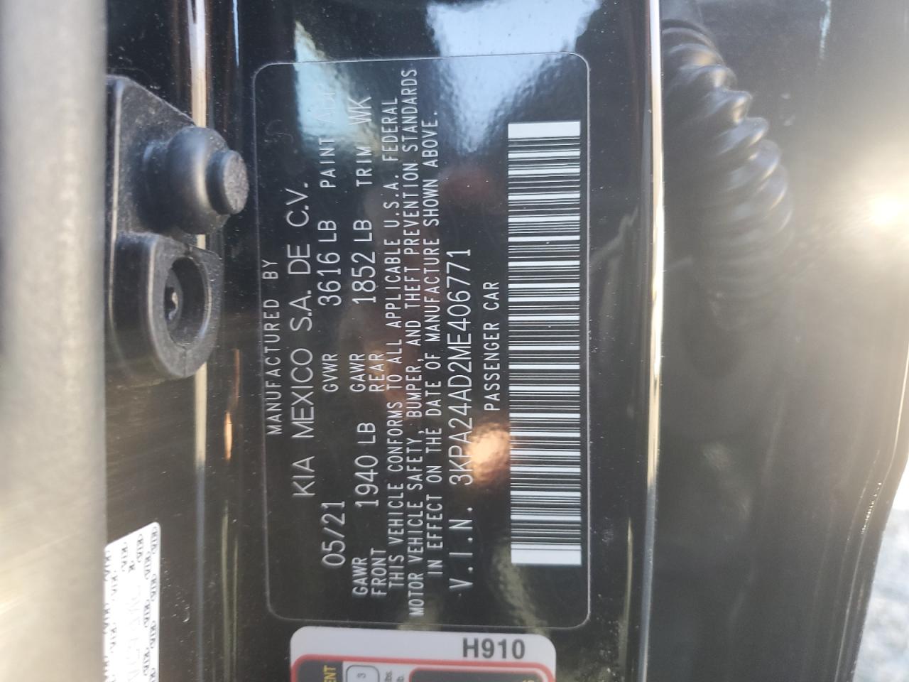 2021 KIA Rio VIN 3KPA24AD2ME406771 Copart auction photo, front end damage thumbnail 12