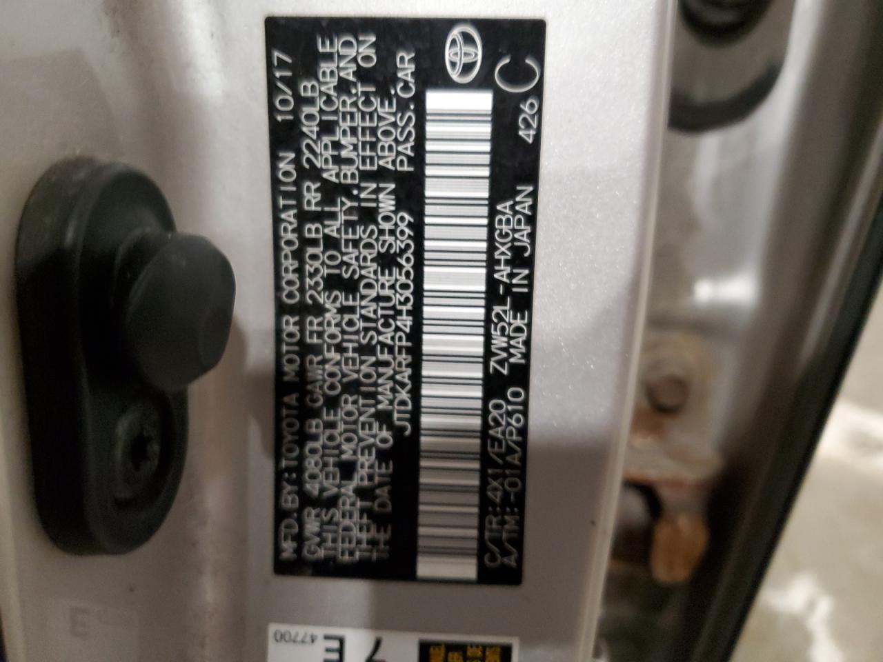 2017 Toyota Prius VIN JTDKARFP4H3056399 Copart auction photo, front end / minor dent/scratches damage thumbnail 13
