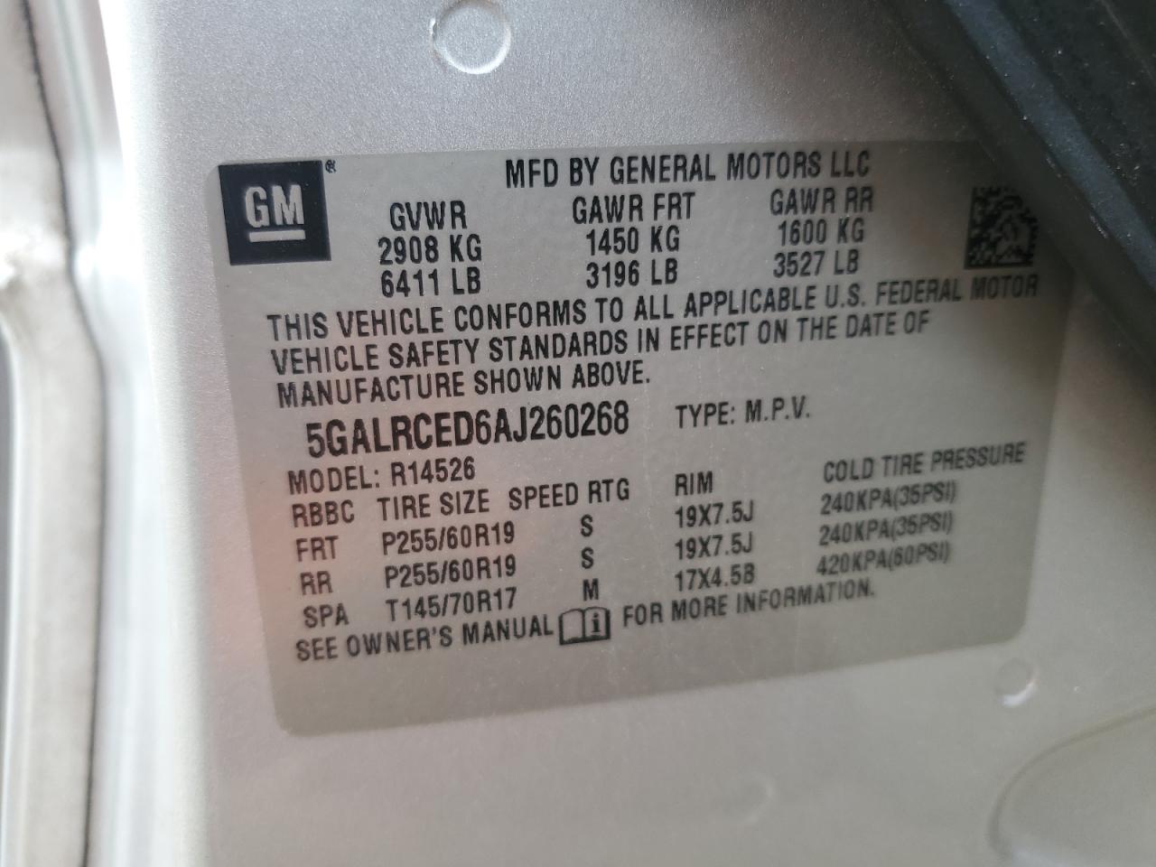 2010 Buick Enclave VIN 5GALRCED6AJ260268 Copart auction photo, front end / side damage thumbnail 13