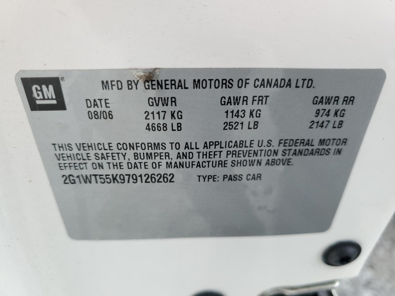 2007 Chevrolet Impala VIN 2G1WT55K979126262 Copart auction photo, front end damage thumbnail 12