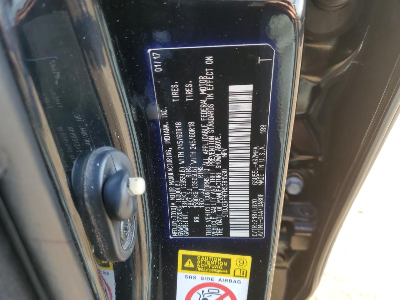 2017 Toyota Highlander VIN 5TDJZRFH7HS381530 Copart auction photo, rear end / side damage thumbnail 14