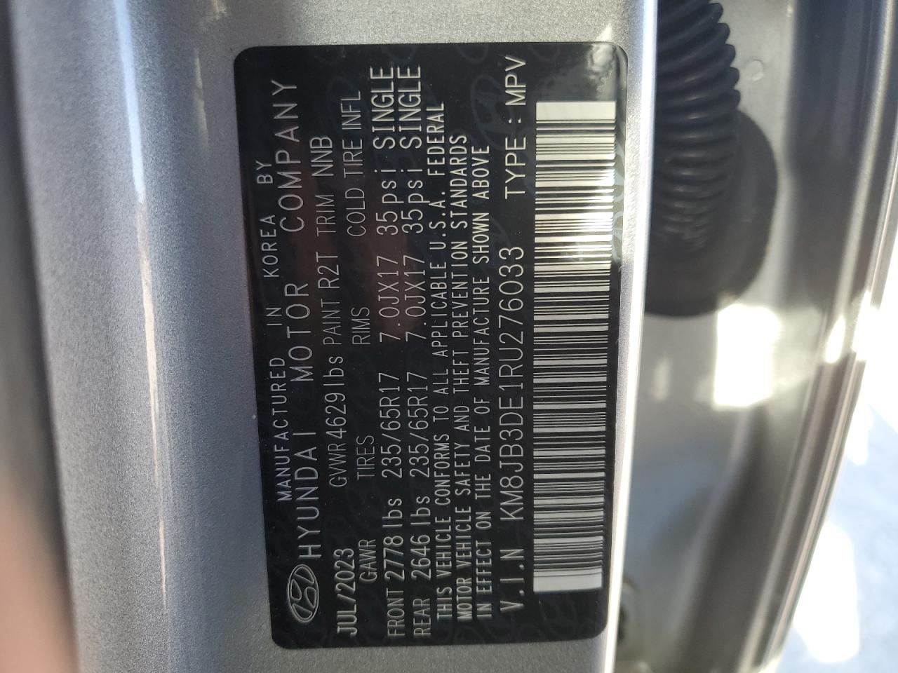 2024 Hyundai Tucson VIN KM8JB3DE1RU276033 Copart auction photo, front end damage thumbnail 12