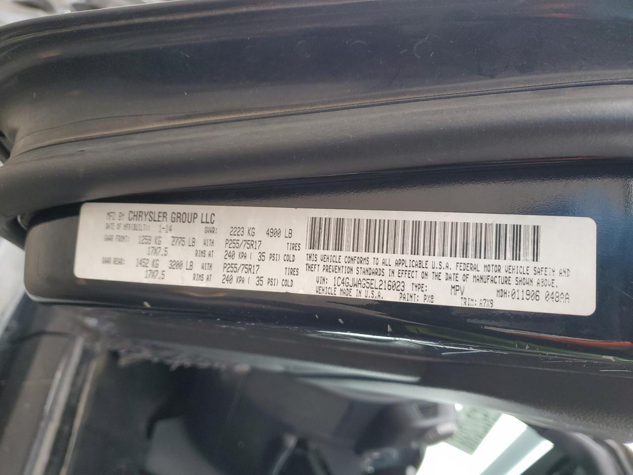 2014 Jeep Wrangler VIN 1C4GJWAG5EL216023 Copart auction photo, stripped / front end damage thumbnail 13