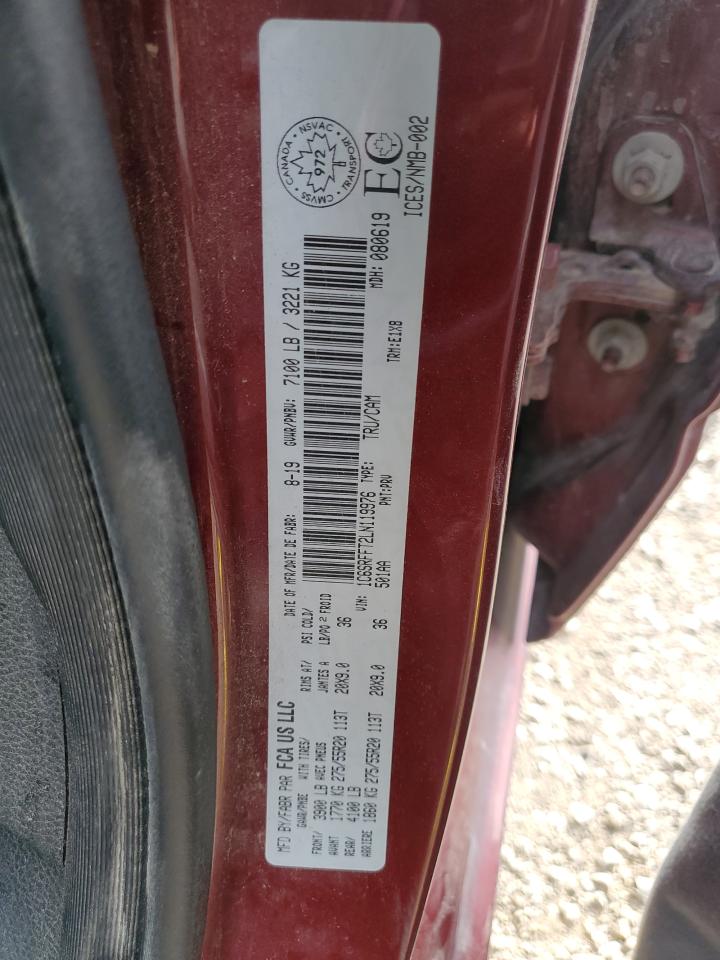 2020 RAM 1500 VIN 1C6SRFFT2LN119976 Copart auction photo, front end / hail damage thumbnail 12