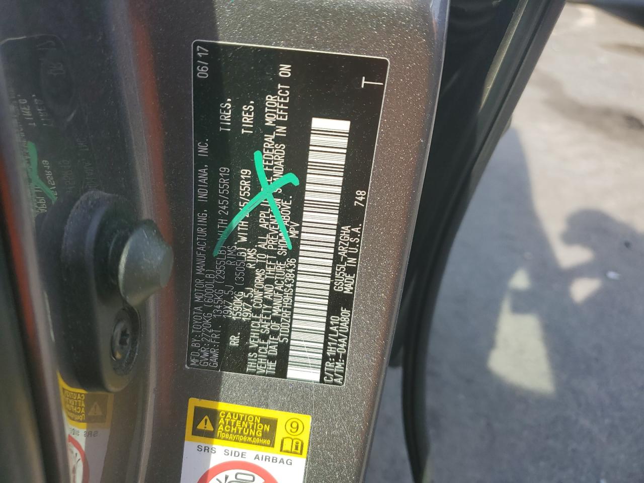 2017 Toyota Highlander VIN 5TDDZRFH9HS438436 Copart auction photo, side damage thumbnail 13