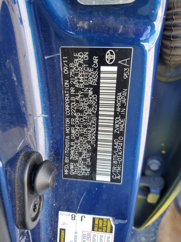 2011 Toyota Prius VIN JTDKN3DU5B1422920 Copart auction photo, side / all over damage thumbnail 14
