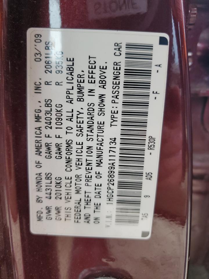 2009 Honda Accord VIN 1HGCP26899A117134 Copart auction photo, undercarriage damage thumbnail 12
