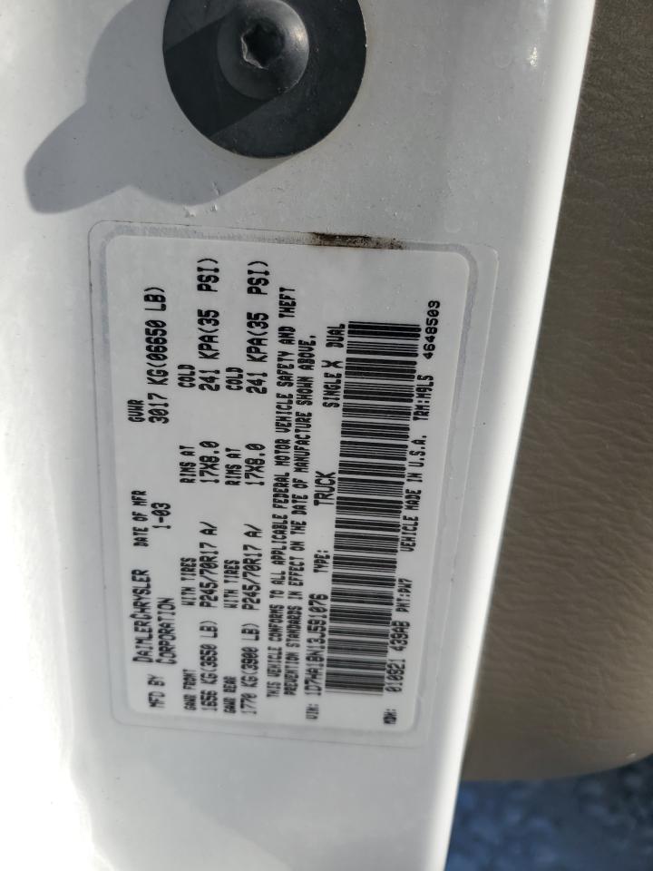 2003 Dodge RAM VIN 1D7HA18N13J591076 Copart auction photo, all over damage thumbnail 12