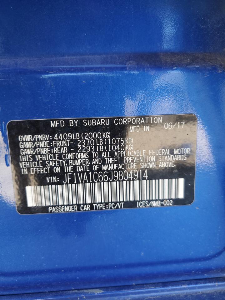 2018 Subaru WRX VIN JF1VA1C66J9804914 Copart auction photo, side damage thumbnail 12