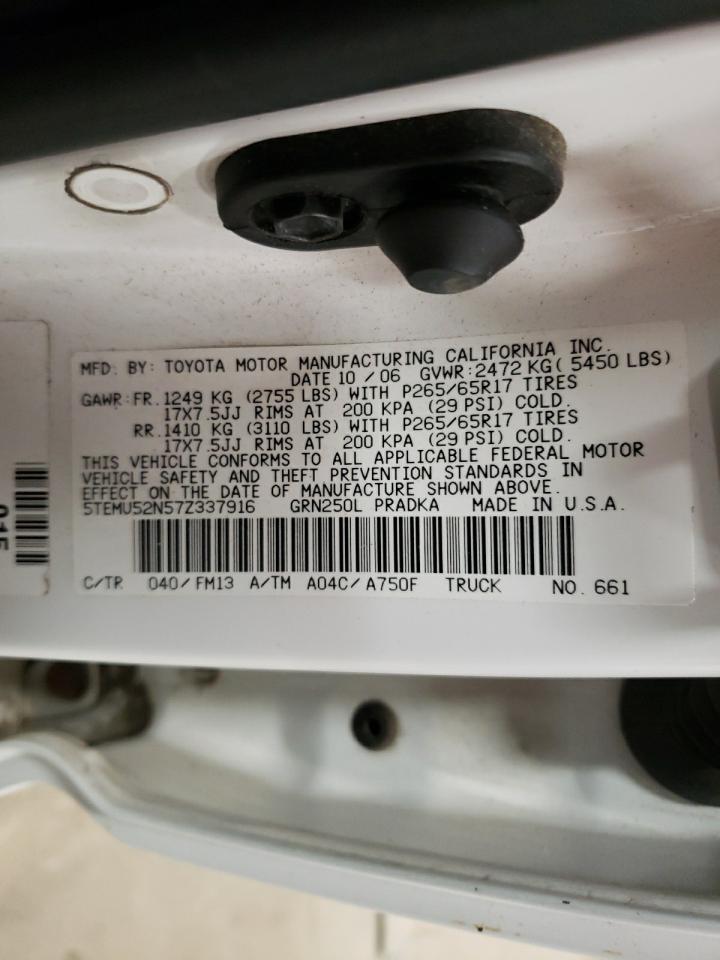 2007 Toyota Tacoma VIN 5TEMU52N57Z337916 Copart auction photo, mechanical damage thumbnail 12