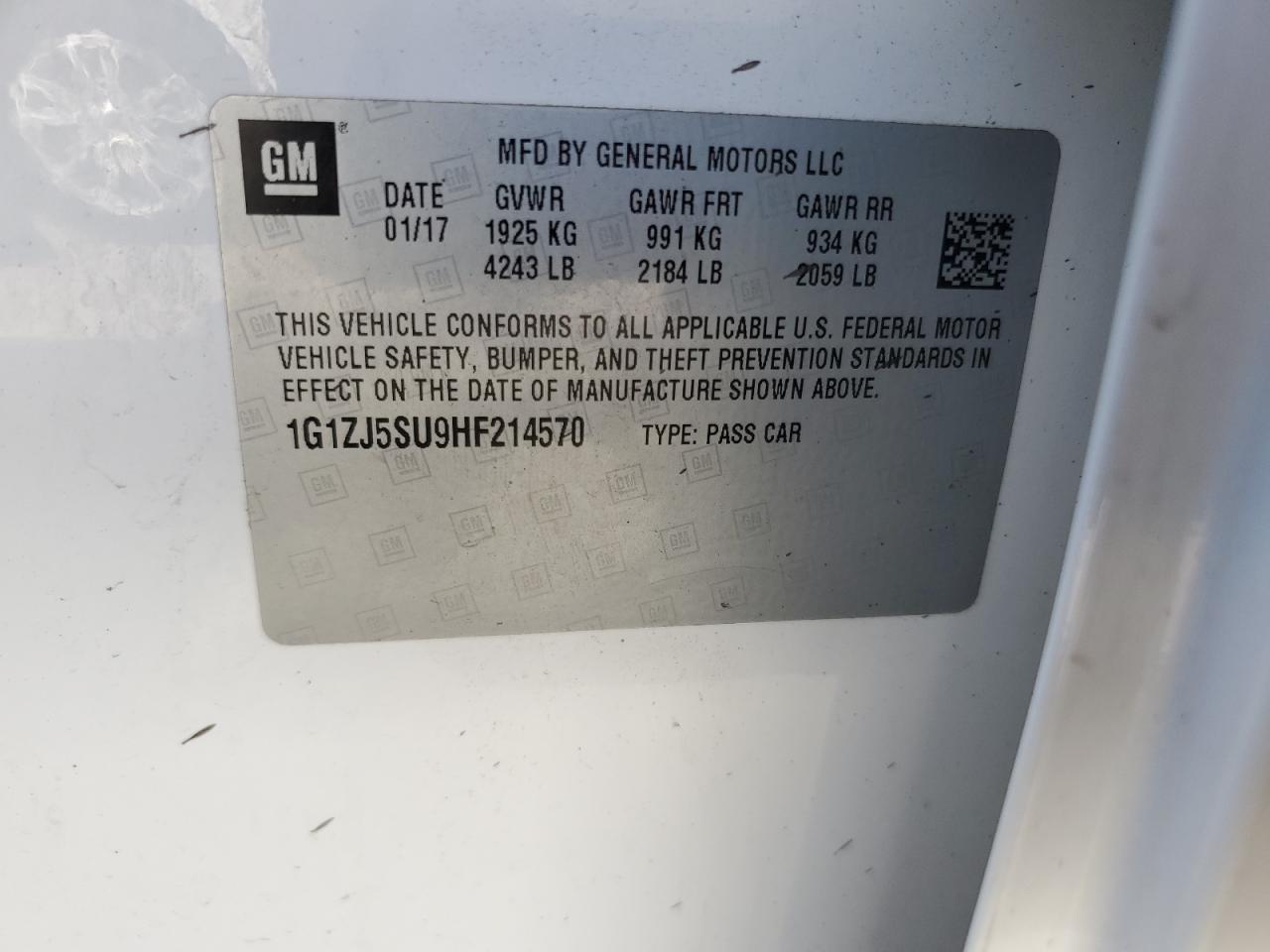 2017 Chevrolet Malibu VIN 1G1ZJ5SU9HF214570 Copart auction photo, front end / side damage thumbnail 12