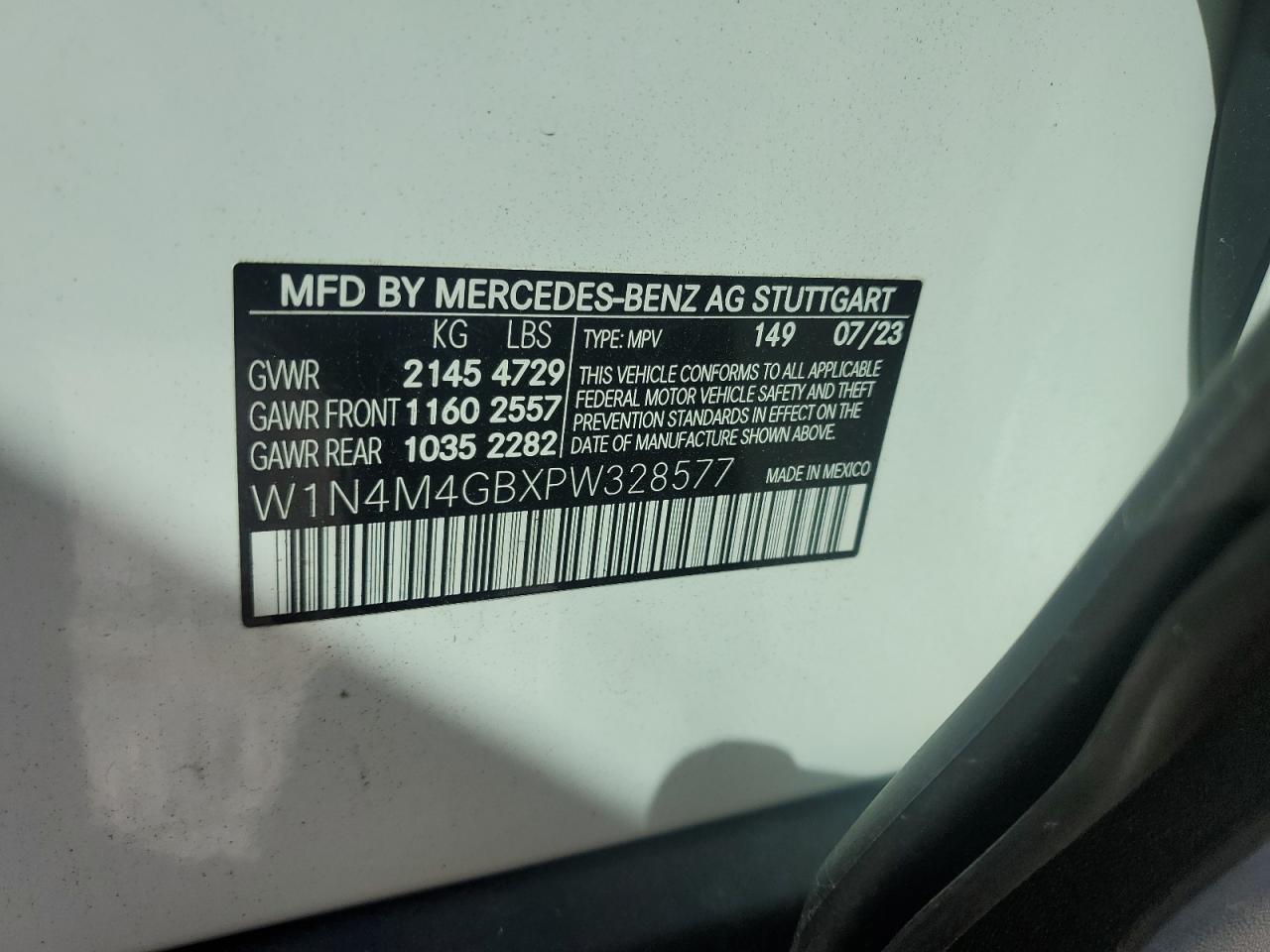 2023 Mercedes-Benz GLB VIN W1N4M4GBXPW328577 Copart auction photo, top/roof damage thumbnail 12
