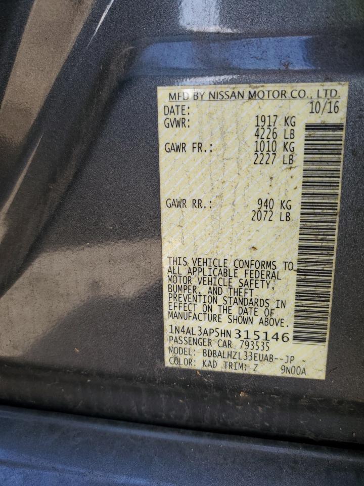 2017 Nissan Altima VIN 1N4AL3AP5HN315146 Copart auction photo, all over damage thumbnail 15