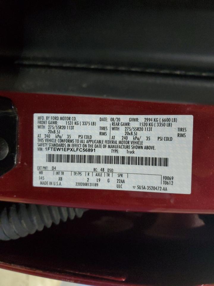 2020 Ford F-150 VIN 1FTEW1EPXLFC56891 Copart auction photo, all over damage thumbnail 12