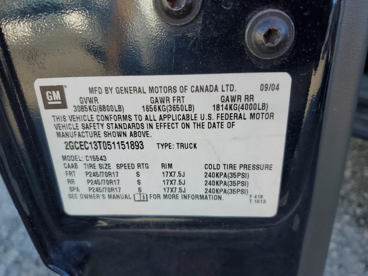 2005 Chevrolet Silverado VIN 2GCEC13T051151893 Copart auction photo, mechanical damage thumbnail 12