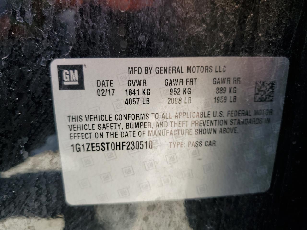 2017 Chevrolet Malibu VIN 1G1ZE5ST0HF230510 Copart auction photo, rear end damage thumbnail 12