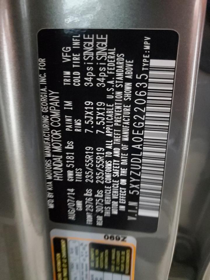 2014 Hyundai Santa Fe VIN 5XYZUDLA0EG220635 Copart auction photo, side damage thumbnail 13