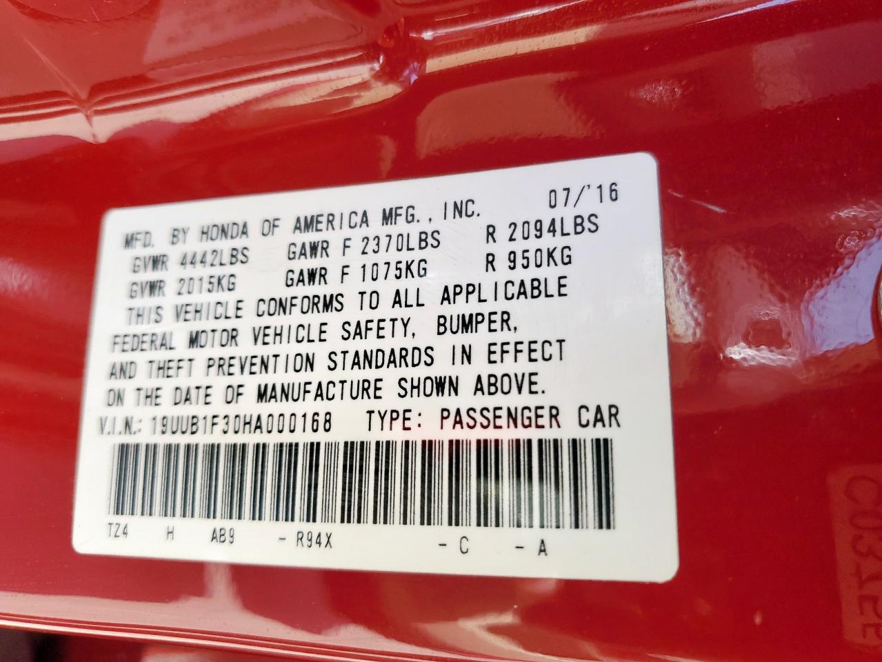 2017 Acura TLX VIN 19UUB1F30HA000168 Copart auction photo, front end damage thumbnail 12