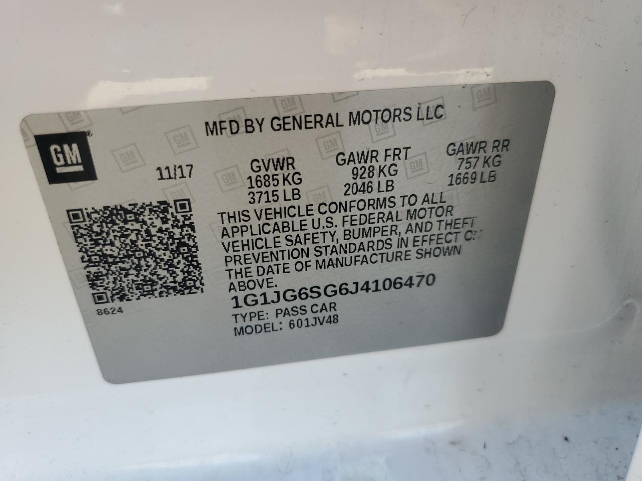 2018 Chevrolet Sonic VIN 1G1JG6SG6J4106470 Copart auction photo, hail / minor dent/scratches damage thumbnail 12