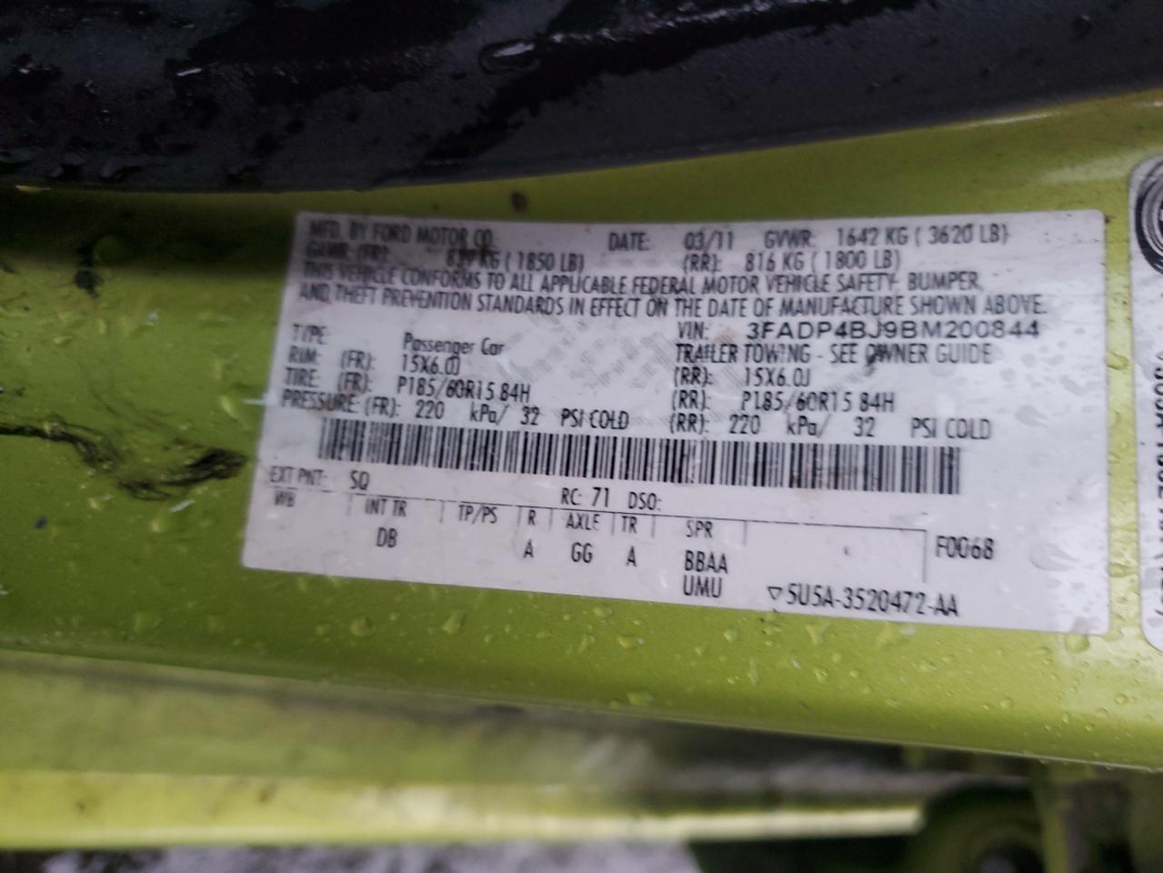 2011 Ford Fiesta VIN 3FADP4BJ9BM200844 Copart auction photo, front end / undercarriage damage thumbnail 12